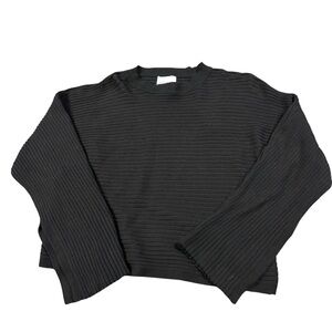 Pink Rose Black Ribbed Knit Cropped Sweater Size S Long Sleeve